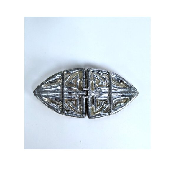 Vintage Art Deco Green Square Rhinestone Pave Crystals Belt Buckle Silver Tone main image 5